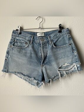 Agolde Parker Womens 27 Blue Jean Button Fly Denim Distressed Cut Off Shorts
